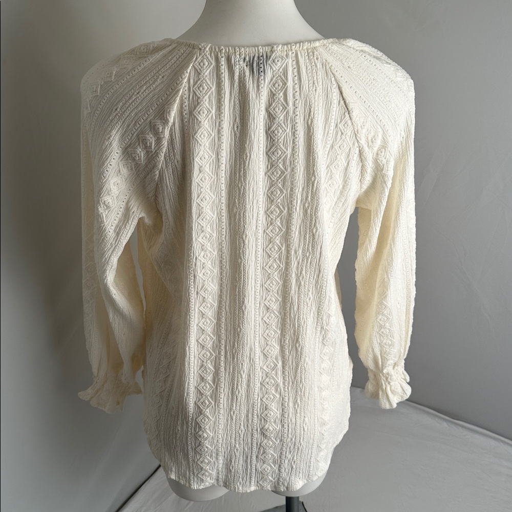 Frye Salt Breeze cream off-white split neck long sleeve peasant blouse - Picture 4 of 12